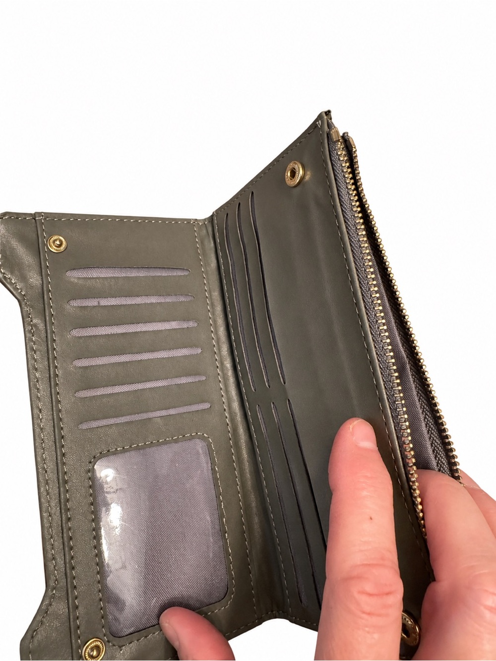 Badgley Mischka Gray Quilted Vegan Leather Long Card Wallet NWT Flaw - Picture 5 of 7